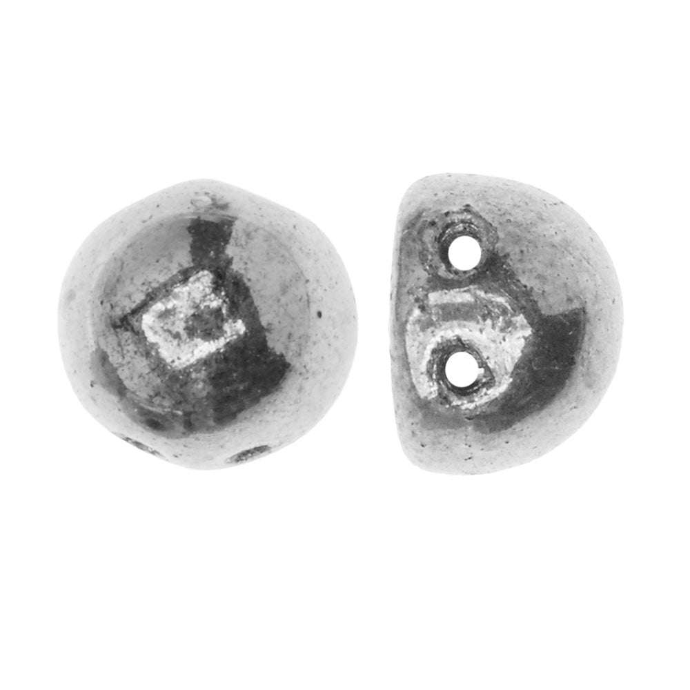 CzechMates Glass, 2-Hole Round Cabochon Beads 7mm Diameter, Silver (2.5" Tube)