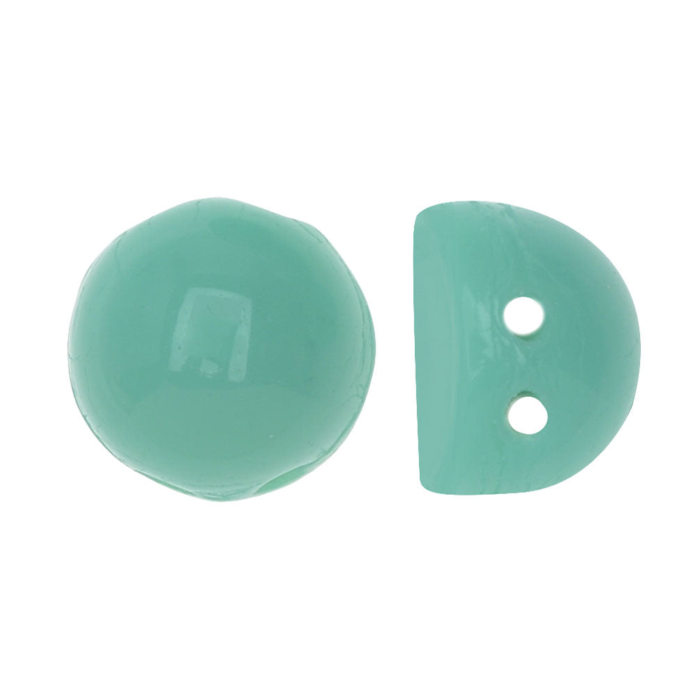 CzechMates Glass, 2-Hole Round Cabochon Beads 7mm Diameter, Turquoise (2.5" Tube)