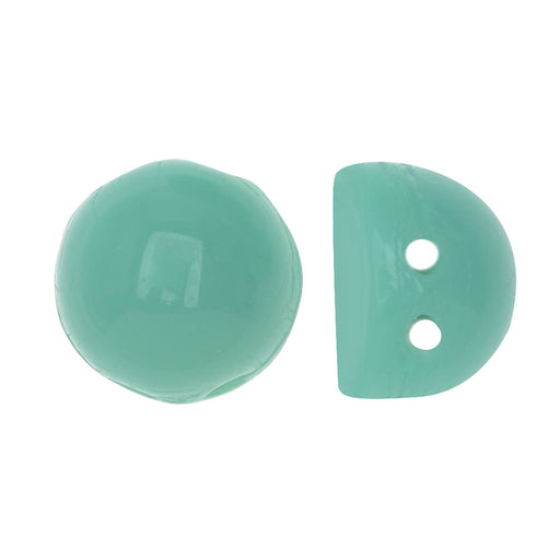 CzechMates Glass, 2-Hole Round Cabochon Beads 7mm Diameter, Turquoise (2.5" Tube)