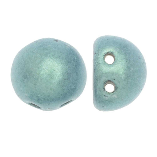 CzechMates Glass, 2-Hole Round Cabochon Beads 7mm Diameter, Metallic Light Green Suede (2.5" Tube)
