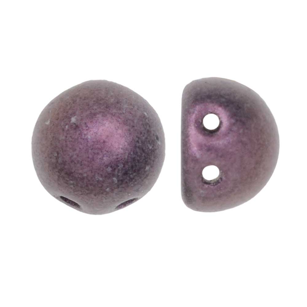 CzechMates Glass, 2-Hole Round Cabochon Beads 7mm Diameter, Metallic Pink Suede (2.5" Tube)