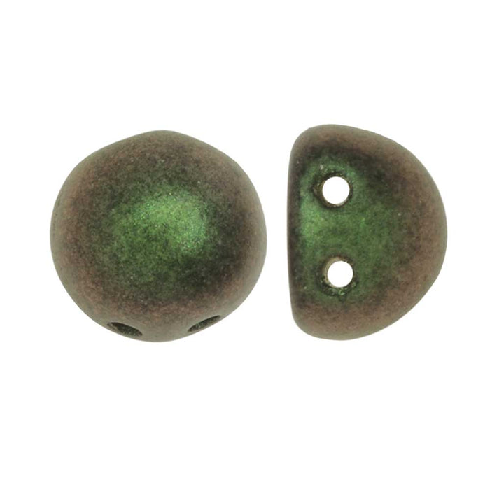 CzechMates Glass, 2-Hole Round Cabochon Beads 7mm Diameter, Olive Mauve Polychrome (2.5" Tube)