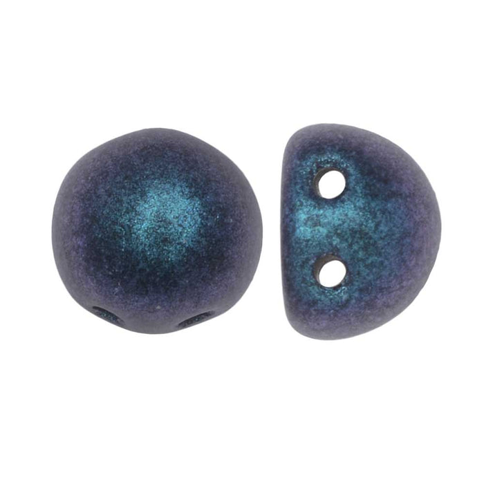 CzechMates Glass, 2-Hole Round Cabochon Beads 7mm Diameter, Indigo Orchid Polychrome (2.5" Tube)