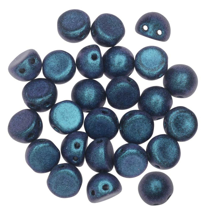 CzechMates Glass, 2-Hole Round Cabochon Beads 7mm Diameter, Indigo Orchid Polychrome (2.5" Tube)