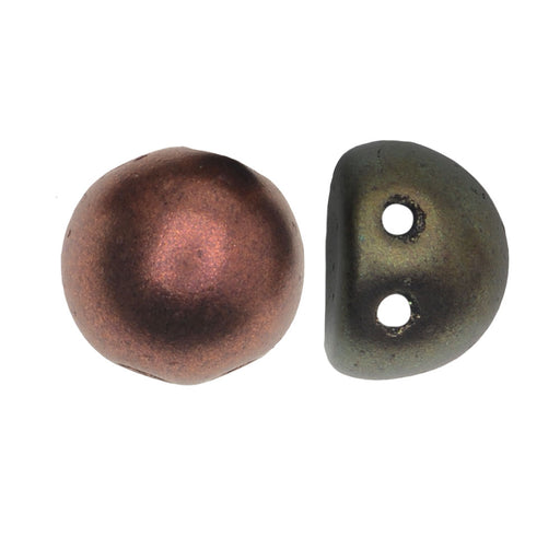 CzechMates Glass, 2-Hole Round Cabochon Beads 7mm Diameter, Matte Metallic Bronze Iris (2.5" Tube)
