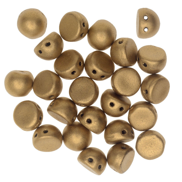 CzechMates Glass, 2-Hole Round Cabochon Beads 7mm Diameter, Matte Metallic Flax (2.5" Tube)