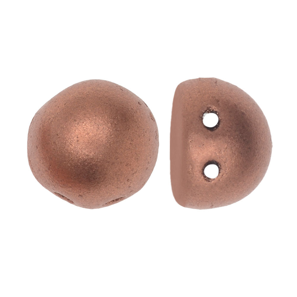 CzechMates Glass, 2-Hole Round Cabochon Beads 7mm Diameter, Matte Metallic Copper (2.5" Tube)