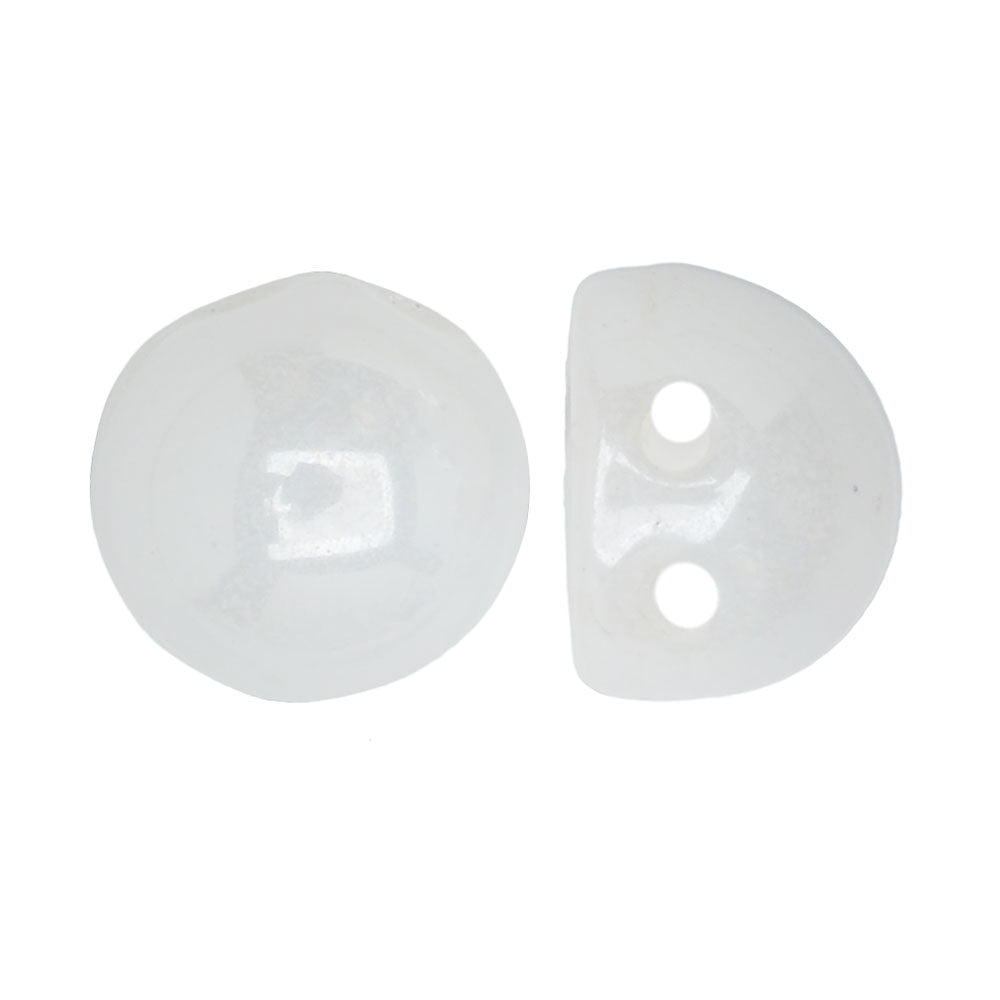 CzechMates Glass, 2-Hole Round Cabochon Beads 7mm Diameter, Opaque White Luster (2.5" Tube)
