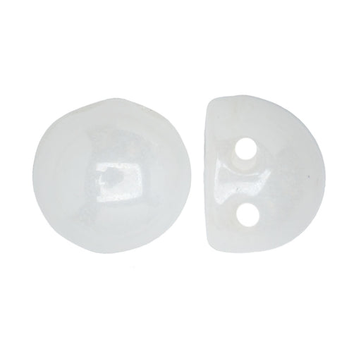 CzechMates Glass, 2-Hole Round Cabochon Beads 7mm Diameter, Opaque White Luster (2.5" Tube)