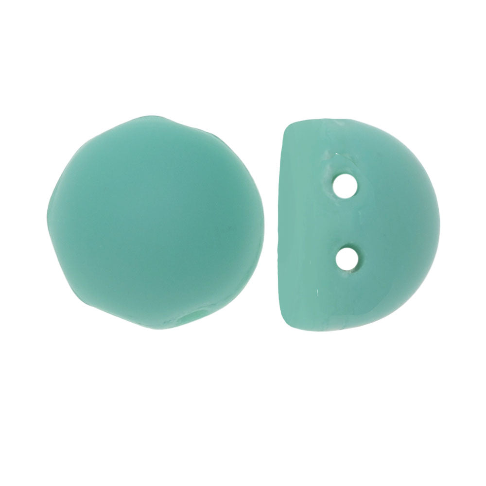 CzechMates Glass, 2-Hole Round Cabochon Beads 7mm Diameter, Matte Turquoise (2.5" Tube)