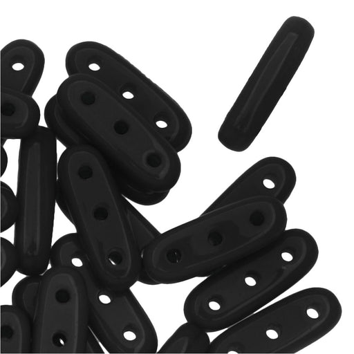 CzechMates Glass, 3-Hole Beam Beads 10x3.5mm, Jet Black (2.5" Tube)