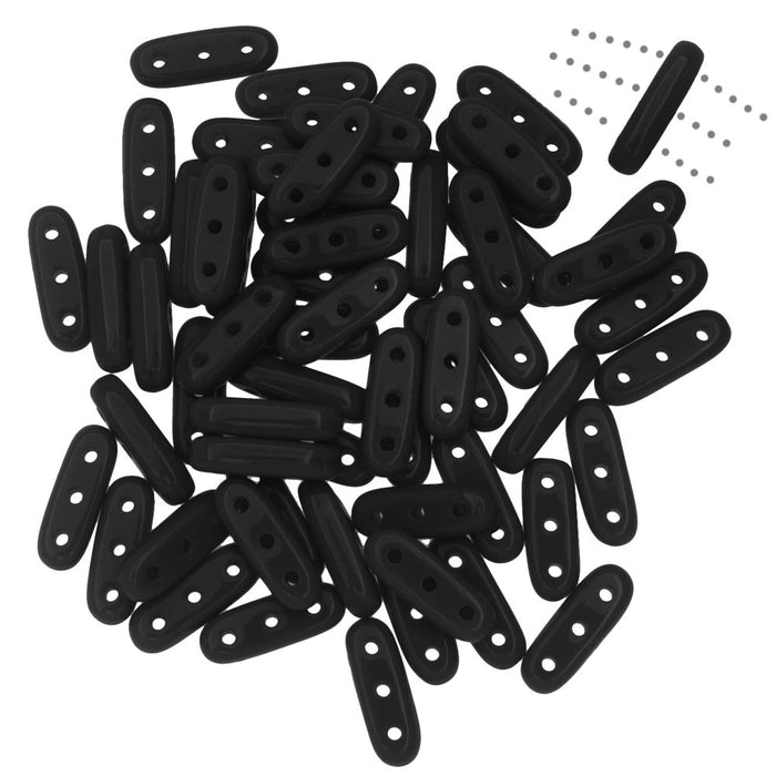 CzechMates Glass, 3-Hole Beam Beads 10x3.5mm, Jet Black (2.5" Tube)