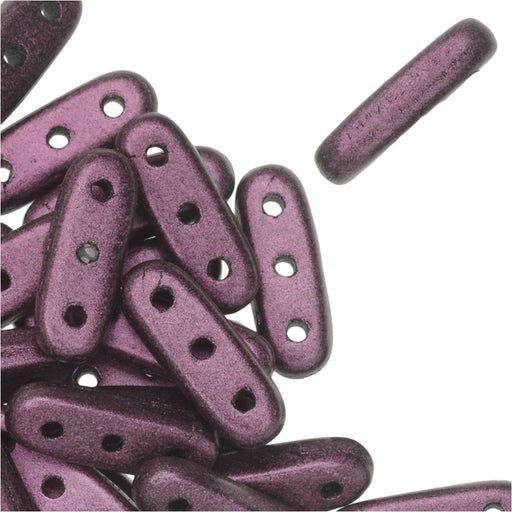 CzechMates Glass, 3-Hole Beam Beads 10x3.5mm, Metallic Pink Suede (2.5" Tube)