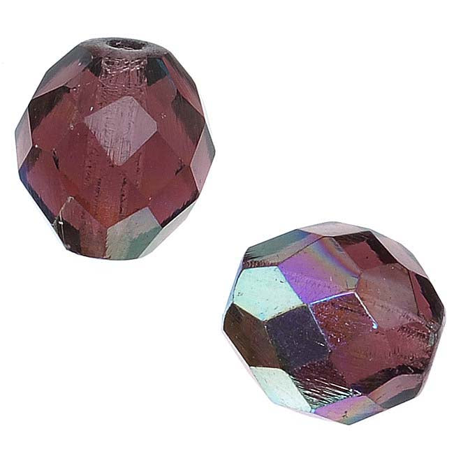 Czech Fire Polished Glass Beads 10mm Round Amethyst AB (1 Strand)