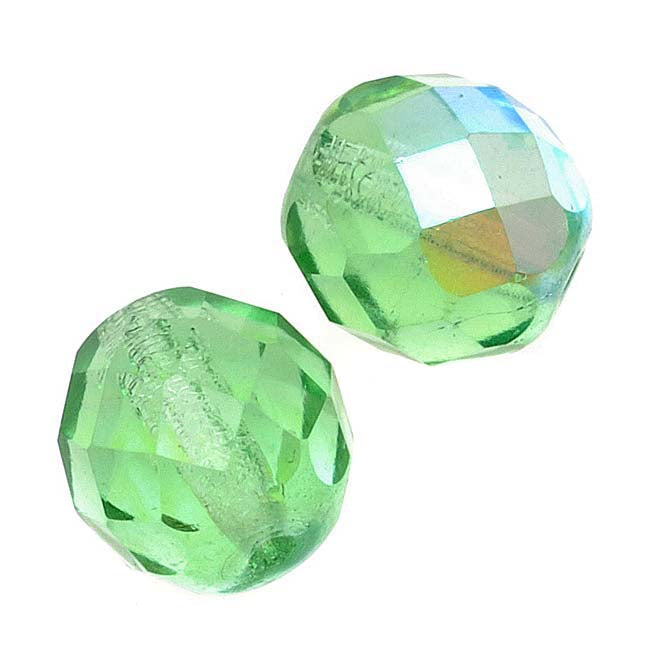 Czech Fire Polished Glass Beads 10mm Round Peridot AB (1 Strand)
