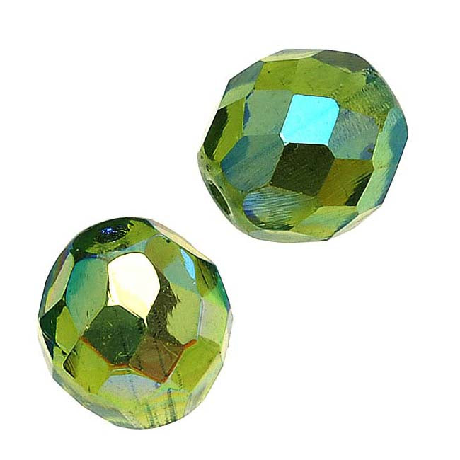 Czech Fire Polished Glass Beads 10mm Round Olivine AB (1 Strand)