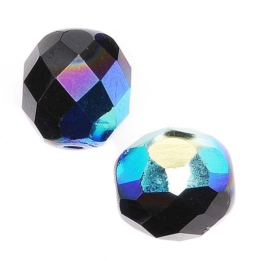 Czech Fire Polished Glass Beads 10mm Round Jet AB (1 Strand)