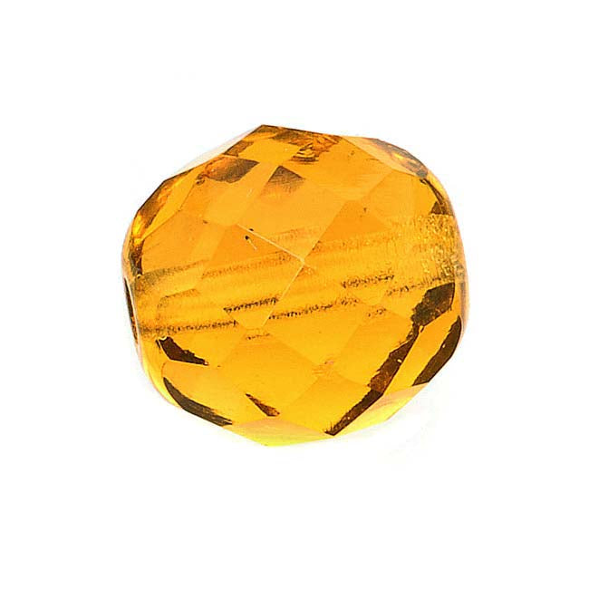 Czech Fire Polished Glass Beads 12mm Round Medium Topaz (1 Strand)
