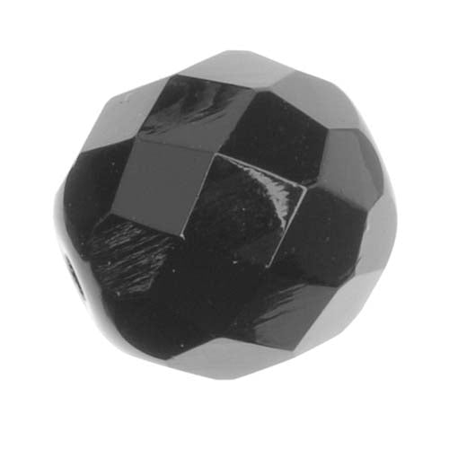 Czech Fire Polished Glass Beads 12mm Round Jet Black (1 Strand)