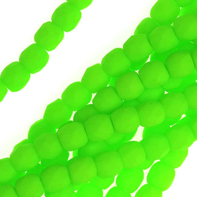Czech Fire Polished Glass, 3mm Faceted Round Beads Neon Lime (1 Strand)