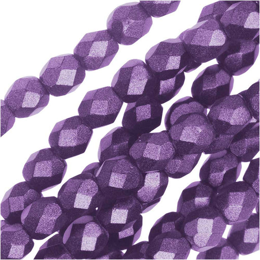 Czech Fire Polished Glass, 4mm Faceted Round Beads, Metallic Purple Suede (1 Strand)