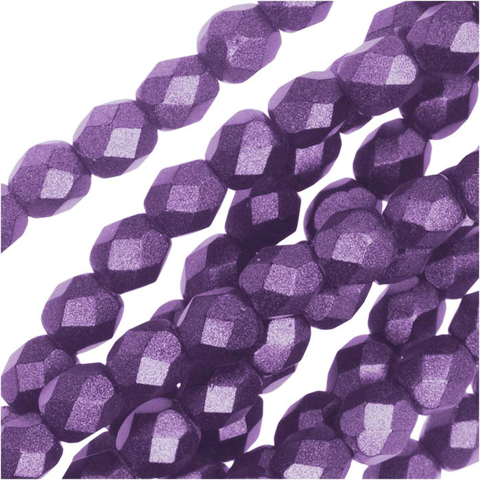 Czech Fire Polished Glass, 4mm Faceted Round Beads, Metallic Purple Suede (1 Strand)