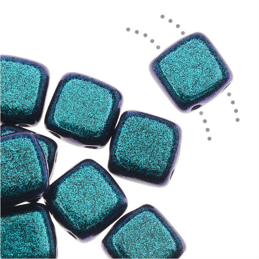 CzechMates Glass, 2-Hole Square Tile Beads 6mm, Indigo Orchid Polychrome (1 Strand)