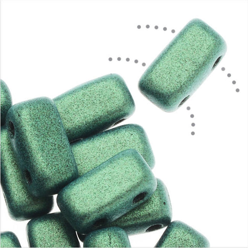 CzechMates Glass, 2-Hole Rectangle Brick Beads 6x3mm, Metallic Light Green Suede (1 Strand)