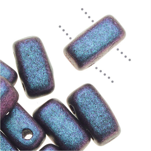 CzechMates Glass, 2-Hole Rectangle Brick Beads 6x3mm, Indigo Orchid Polychrome (1 Strand)