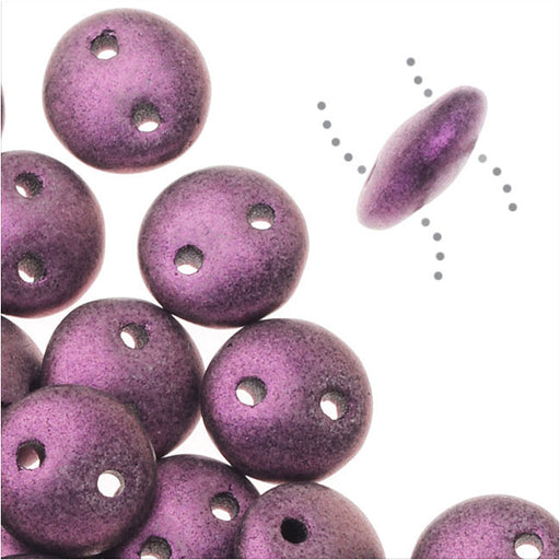 CzechMates Glass, 2-Hole Round Lentil Beads 6mm, Metallic Pink Suede (1 Strand)