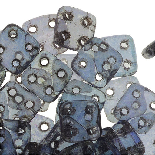 CzechMates Glass, QuadraTile 4-Hole Square Beads 6mm, Transparent Amethyst Luster (2.5" Tube)