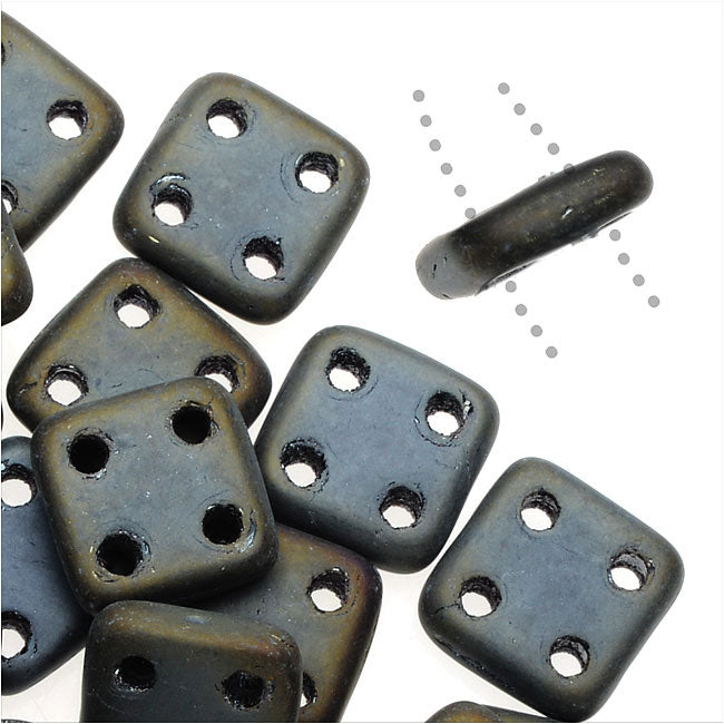 CzechMates Glass, QuadraTile 4-Hole Square Beads 6mm, Matte Brown Iris (2.5" Tube)