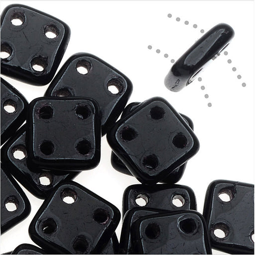 CzechMates Glass, QuadraTile 4-Hole Square Beads 6mm, Jet Black (2.5" Tube)