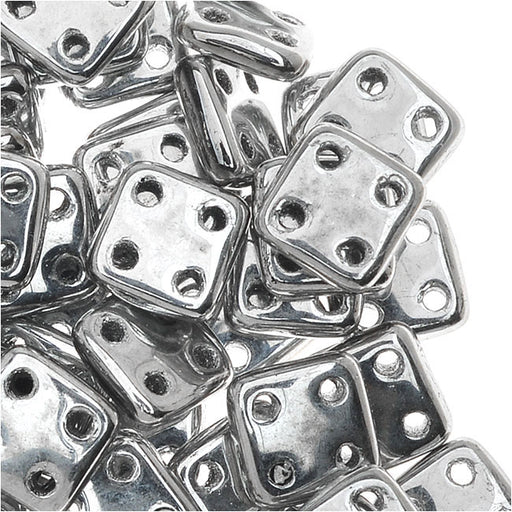 CzechMates Glass, QuadraTile 4-Hole Square Beads 6mm, Silver (2.5" Tube)