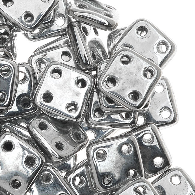 CzechMates Glass, QuadraTile 4-Hole Square Beads 6mm, Silver (2.5" Tube)