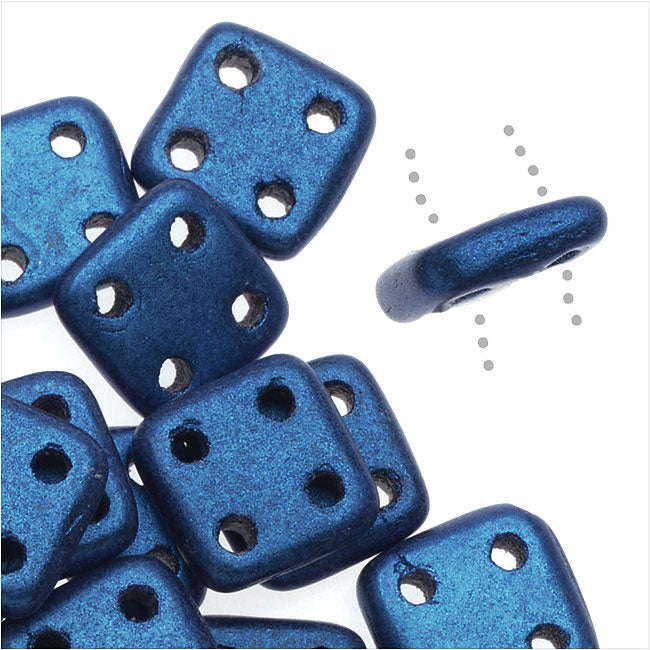 CzechMates Glass, QuadraTile 4-Hole Square Beads 6mm, Metallic Blue Suede (2.5" Tube)