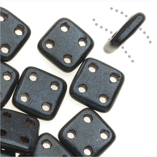 CzechMates Glass, QuadraTile 4-Hole Square Beads 6mm, Metallic Dark Blue Suede (2.5" Tube)
