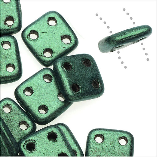 CzechMates Glass, QuadraTile 4-Hole Square Beads 6mm, Metallic Light Green Suede (2.5" Tube)