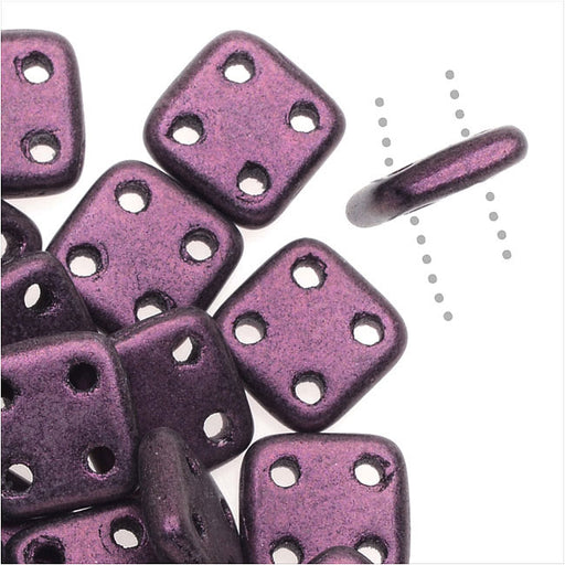 CzechMates Glass, QuadraTile 4-Hole Square Beads 6mm, Metallic Pink Suede (2.5" Tube)
