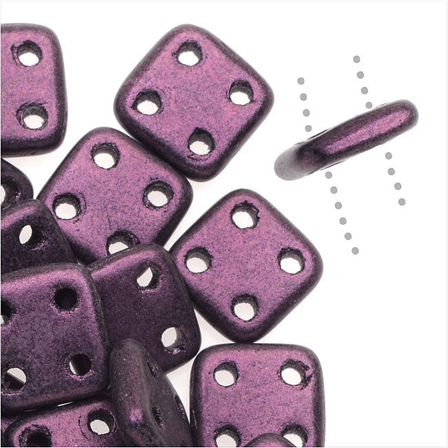CzechMates Glass, QuadraTile 4-Hole Square Beads 6mm, Metallic Pink Suede (2.5" Tube)