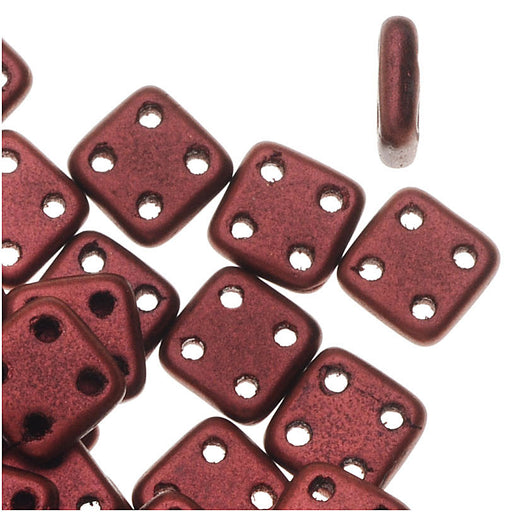 CzechMates Glass, QuadraTile 4-Hole Square Beads 6mm, Matte Metallic Lava (2.5" Tube)