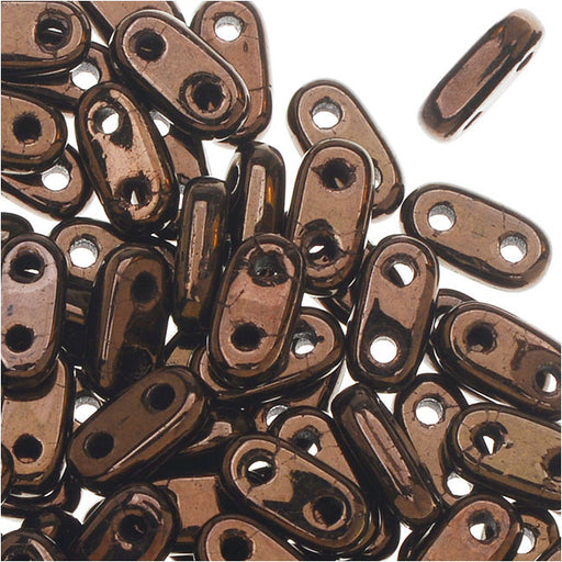 CzechMates Glass, 2-Hole Bar Beads 6x2mm, Dark Bronze (2.5" Tube)