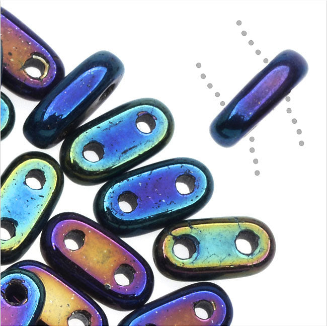 CzechMates Glass, 2-Hole Bar Beads 6x2mm, Blue Iris (2.5" Tube)