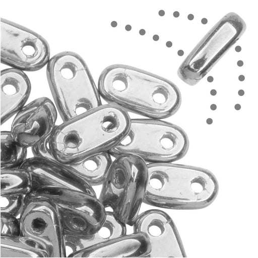 CzechMates Glass, 2-Hole Bar Beads 6x2mm, Silver (2.5" Tube)