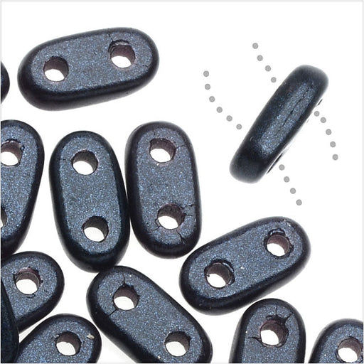 CzechMates Glass, 2-Hole Bar Beads 6x2mm, Metallic Dark Blue Suede (2.5" Tube)