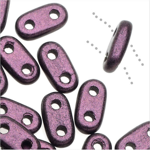 CzechMates Glass, 2-Hole Bar Beads 6x2mm, Metallic Pink Suede (2.5" Tube)
