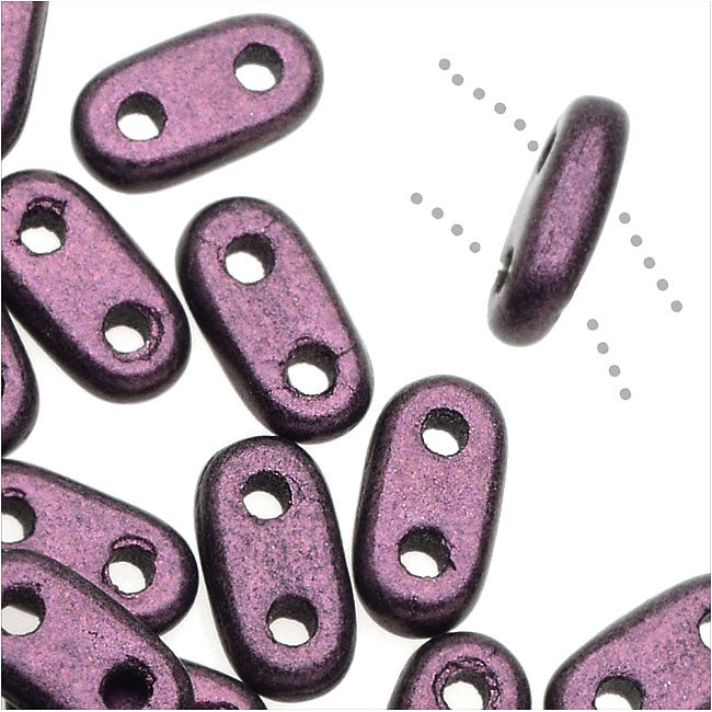CzechMates Glass, 2-Hole Bar Beads 6x2mm, Metallic Pink Suede (2.5" Tube)