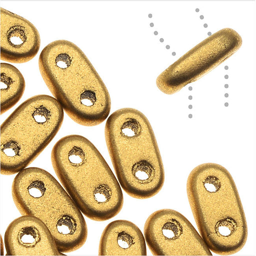 CzechMates Glass, 2-Hole Bar Beads 6x2mm, Matte Metallic Flax (2.5" Tube)