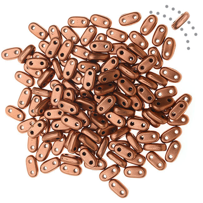 CzechMates Glass, 2-Hole Bar Beads 6x2mm, Matte Metallic Bronze Copper (2.5" Tube)