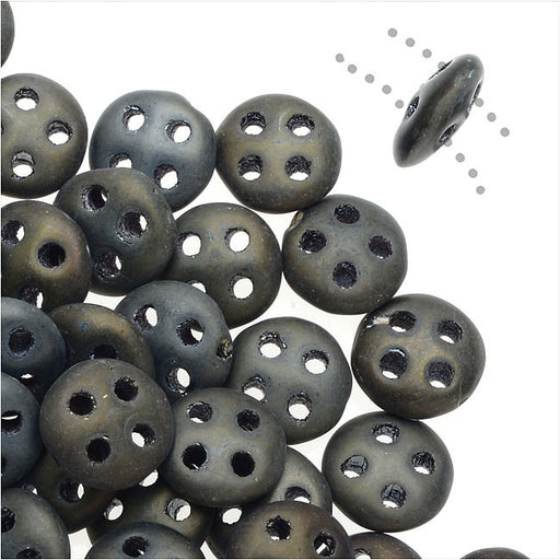 CzechMates Glass, 4-Hole QuadraLentil Beads 6mm, Matte Brown Iris (2.5" Tube)